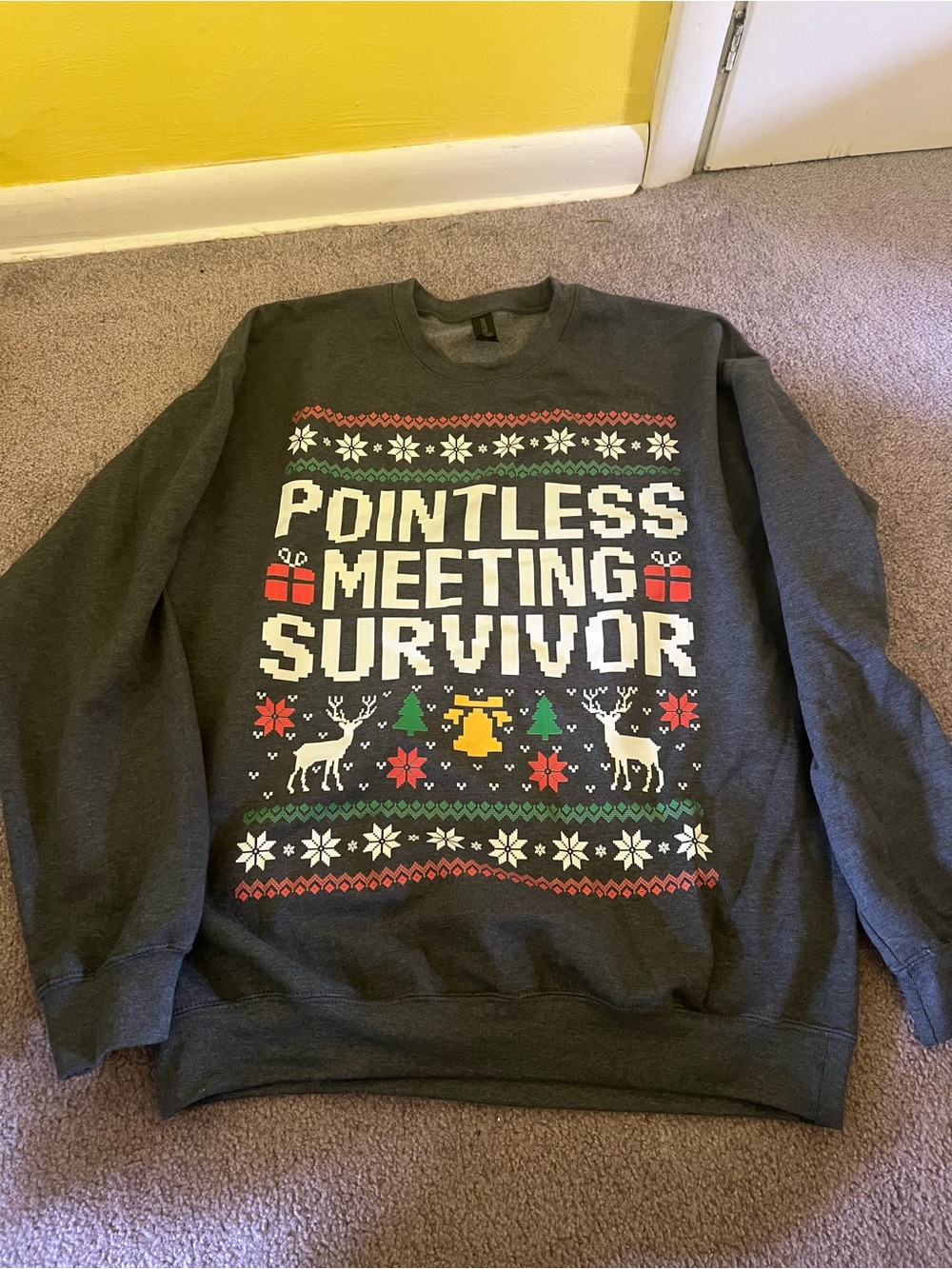 New Christmas Sweatshirt “Pointless Meeting Survivor” Size Adult Large